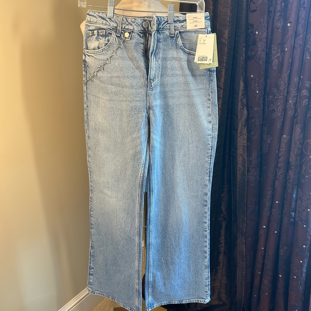 H&M Girls Bootcut Baggy jeans size 20 jeans with adj waist and silver chain
